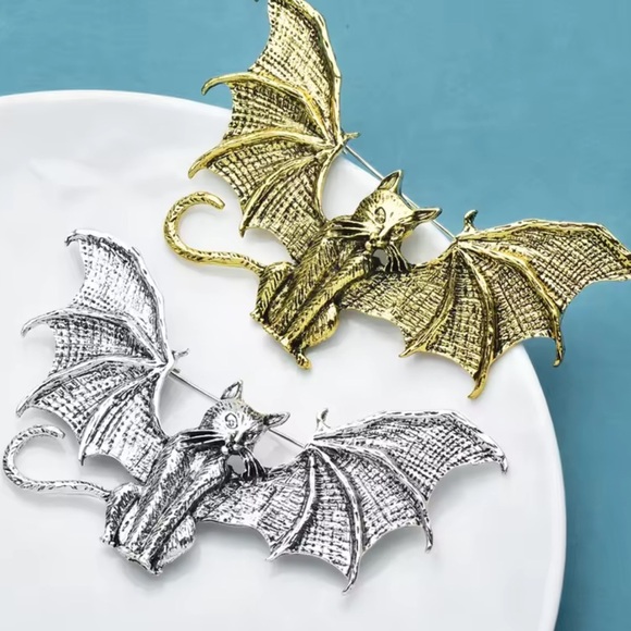 Vintage Bat Cat Silver Brooch - Picture 9 of 9